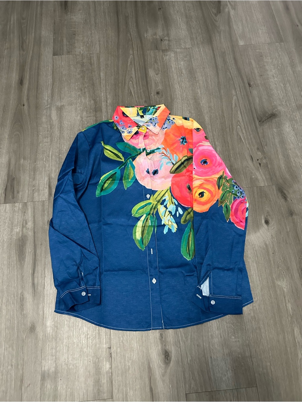 Floral Print Navy Button-Up Shirt - Picture 8 of 8